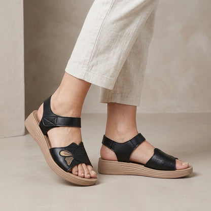 Elegant Wedge Sandal with Embroidered Butterfly and Cushioned Sole