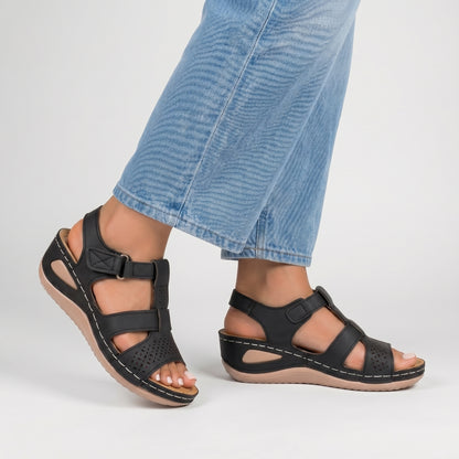 Elevated Platform Wedge Sandals with Laser-Cut Cross-Strap and Cushioned Sole for Everyday Comfort