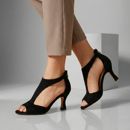 Architectural Cutout Peep-Toe Stiletto Heeled Sandals for Evening Elegance