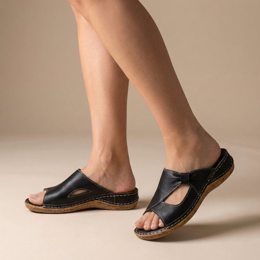 Luxury Leather Orthopedic Slip-On Sandals with Decorative Bow Detail