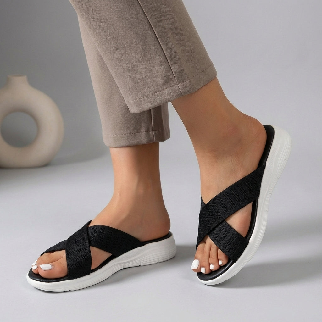 Cushioned Criss-Cross Knit Slide Orthopedic Sandals