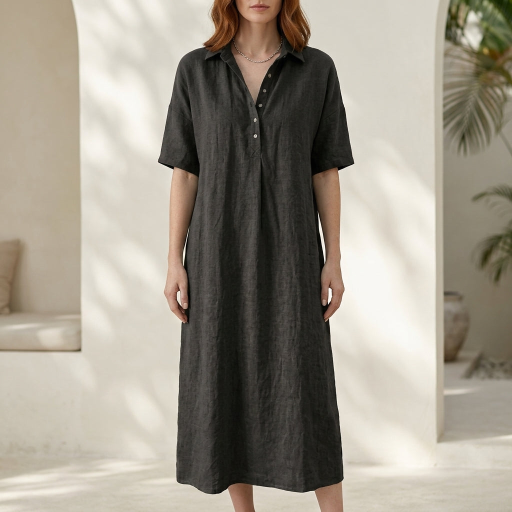 Effortless Collared Midi Dress with Relaxed Silhouette