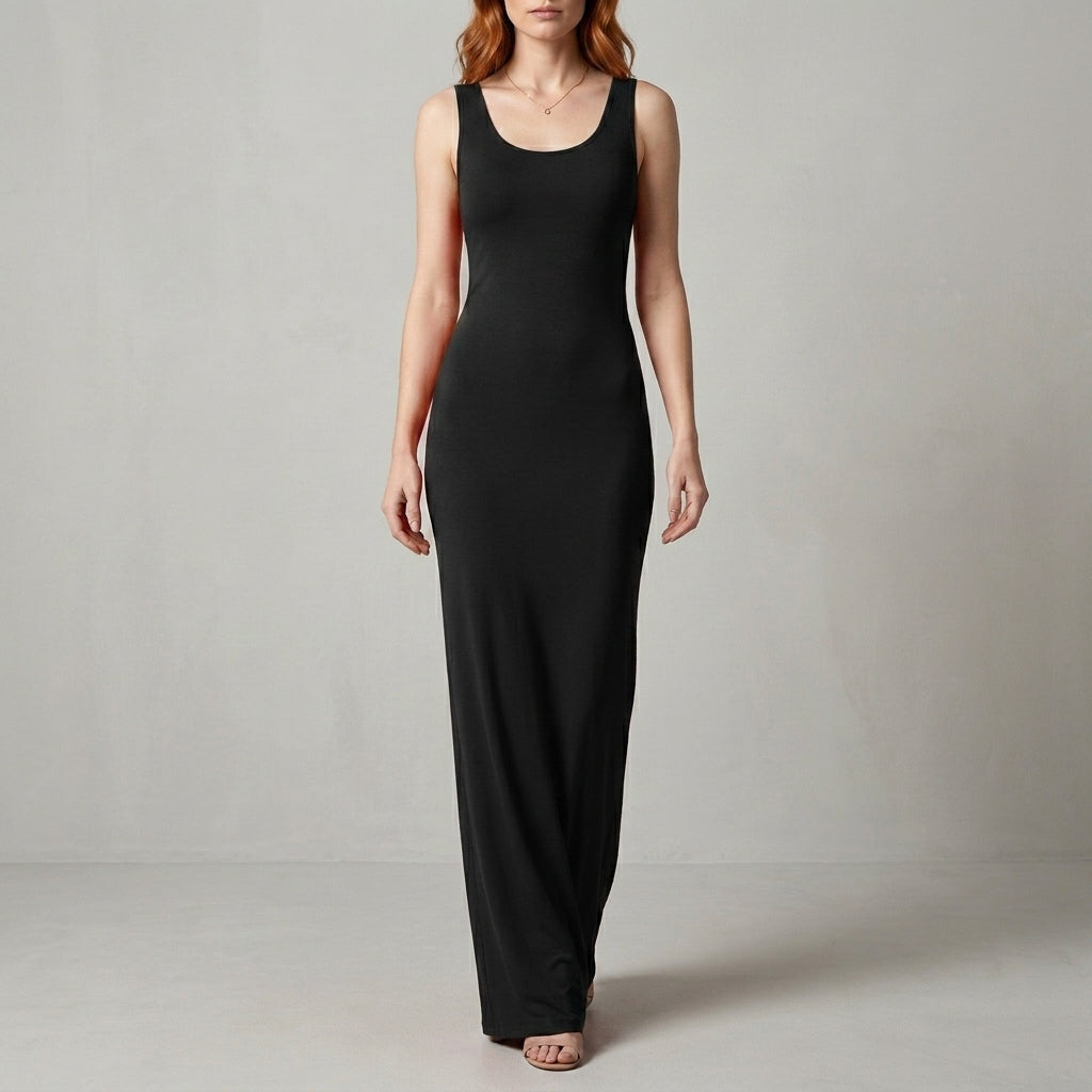 Valentina Rossi Sleeveless Scoop Neck Maxi Dress with Body-Skimming Silhouette