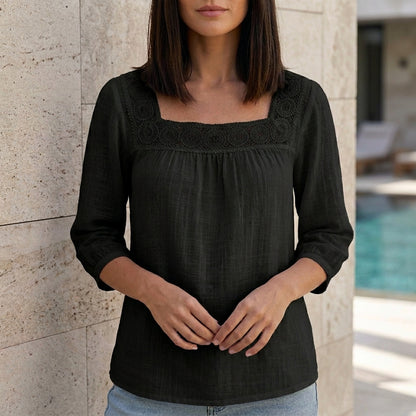 Lace Trim Square Neck Relaxed Blouse