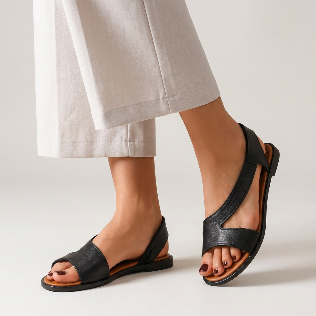 Asymmetric Cutout Flat Sandals with Padded Sole and Slingback Strap