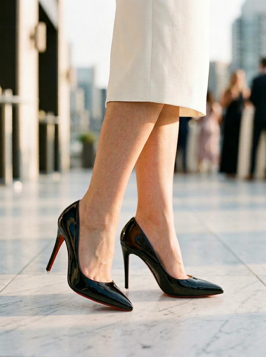 Sleek Pointed Toe Stiletto Pumps with Glossy Finish and Contrast Sole