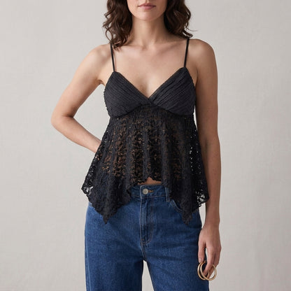 Romantic Lace Texture Babydoll Cami with Flowing Hem