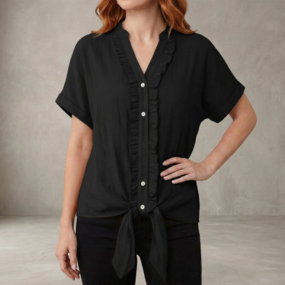 Willow Grace Ruffle Trim Tie-Front Blouse