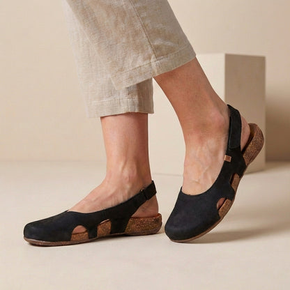 Orthopedic Closed-Toe Slingback Sandals with Cork Sole and Cut-Out Detail