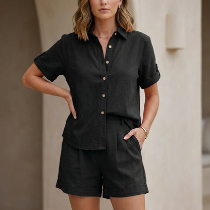 Coastal Ease Button-Up Shirt and Relaxed Shorts Set