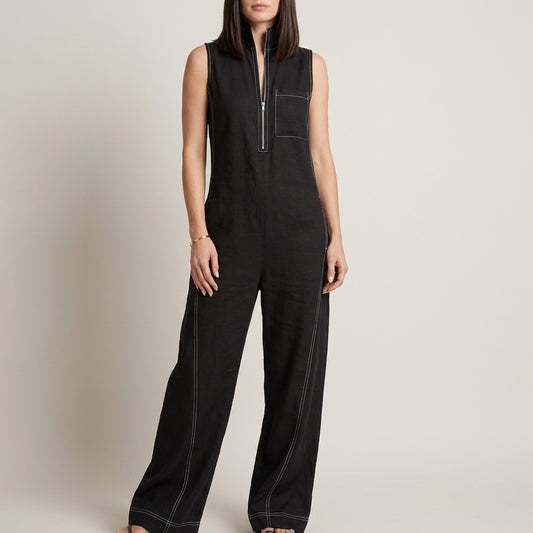 Relaxed Sleeveless Zip-Neck Wide-Leg Jumpsuit