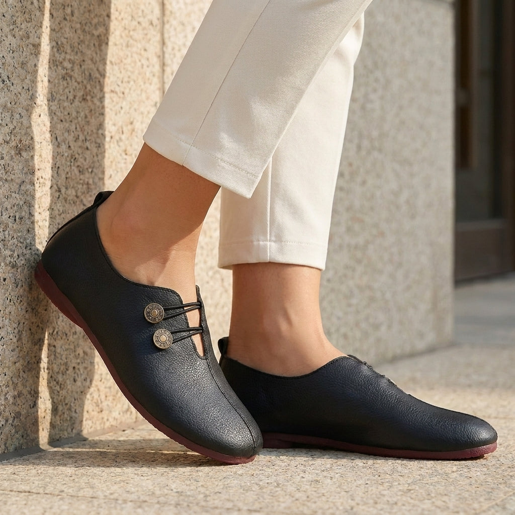 Marina Vintage Button Accent Comfort Flats