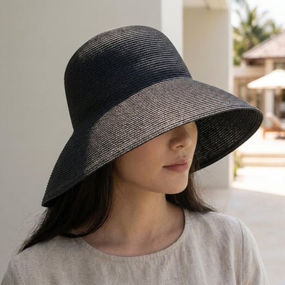 Structured Wide-Brimmed Bucket Hat with Deep Crown and Woven Texture