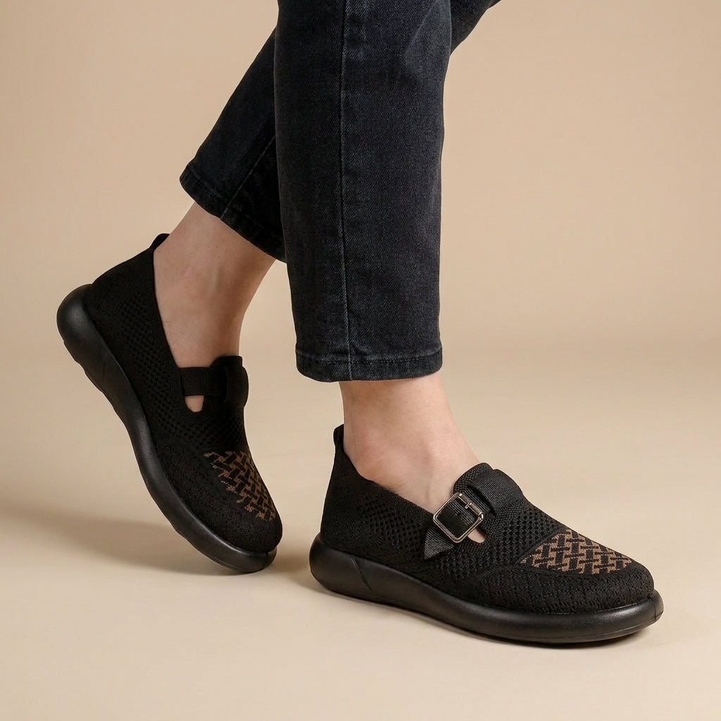 Comfort Knit Slip-On Loafers with Buckle Accent