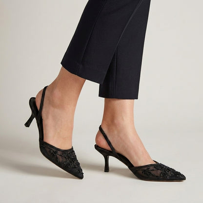 Embroidered Pointed Toe Slingback Heels for Elegant Occasions