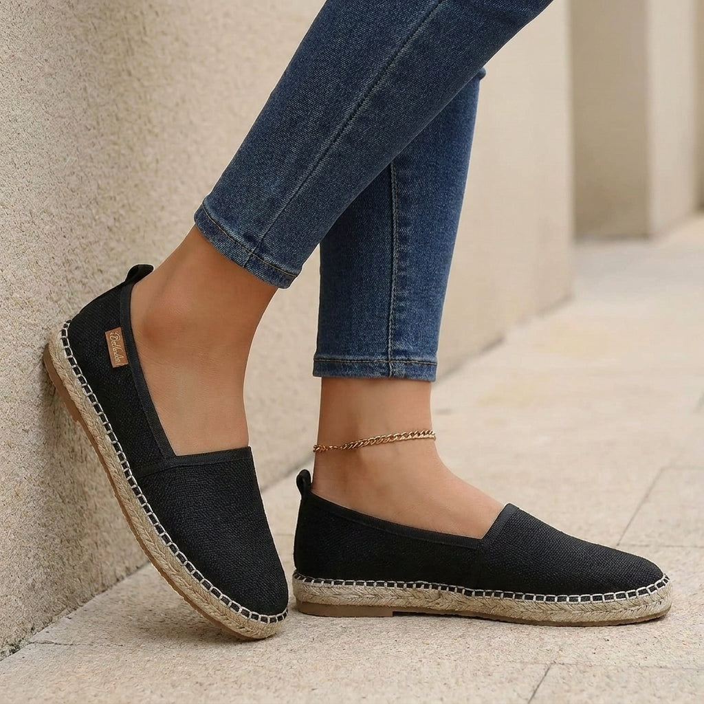 Women's Textured Woven Canvas Slip-On Espadrilles with Braided Sole
