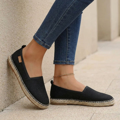 Women's Textured Woven Canvas Slip-On Espadrilles with Braided Sole