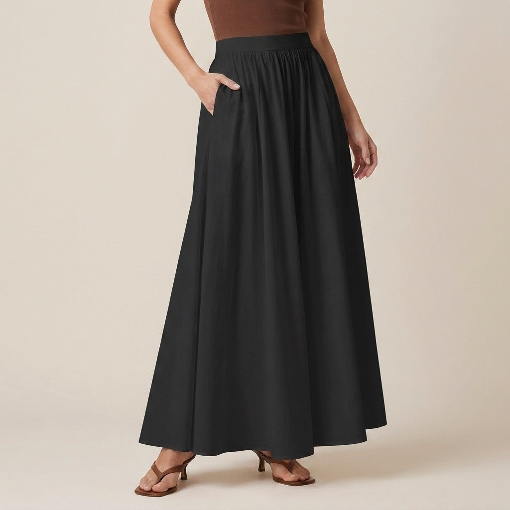 Flowing High-Waist A-Line Maxi Skirt
