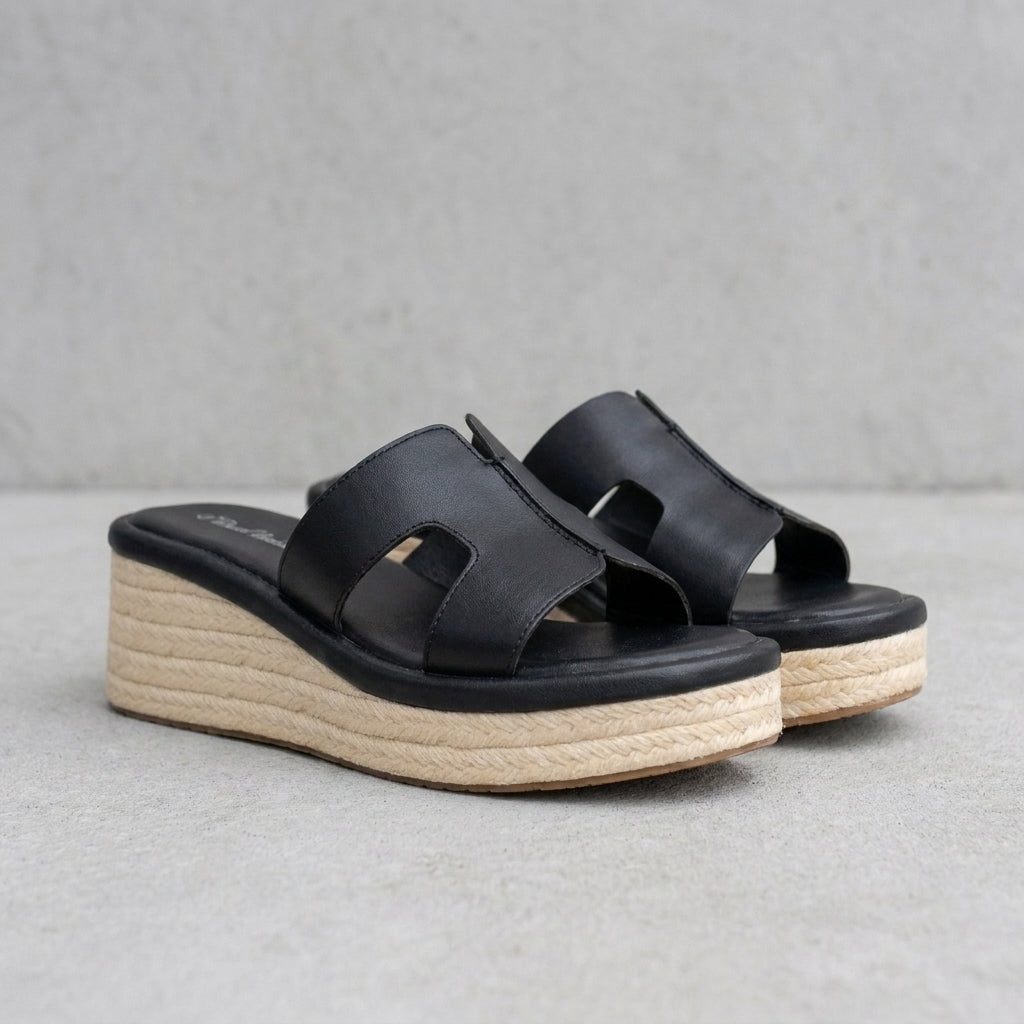 Wedge Slide Sandals with Cutout Strap and Open-Toe Design