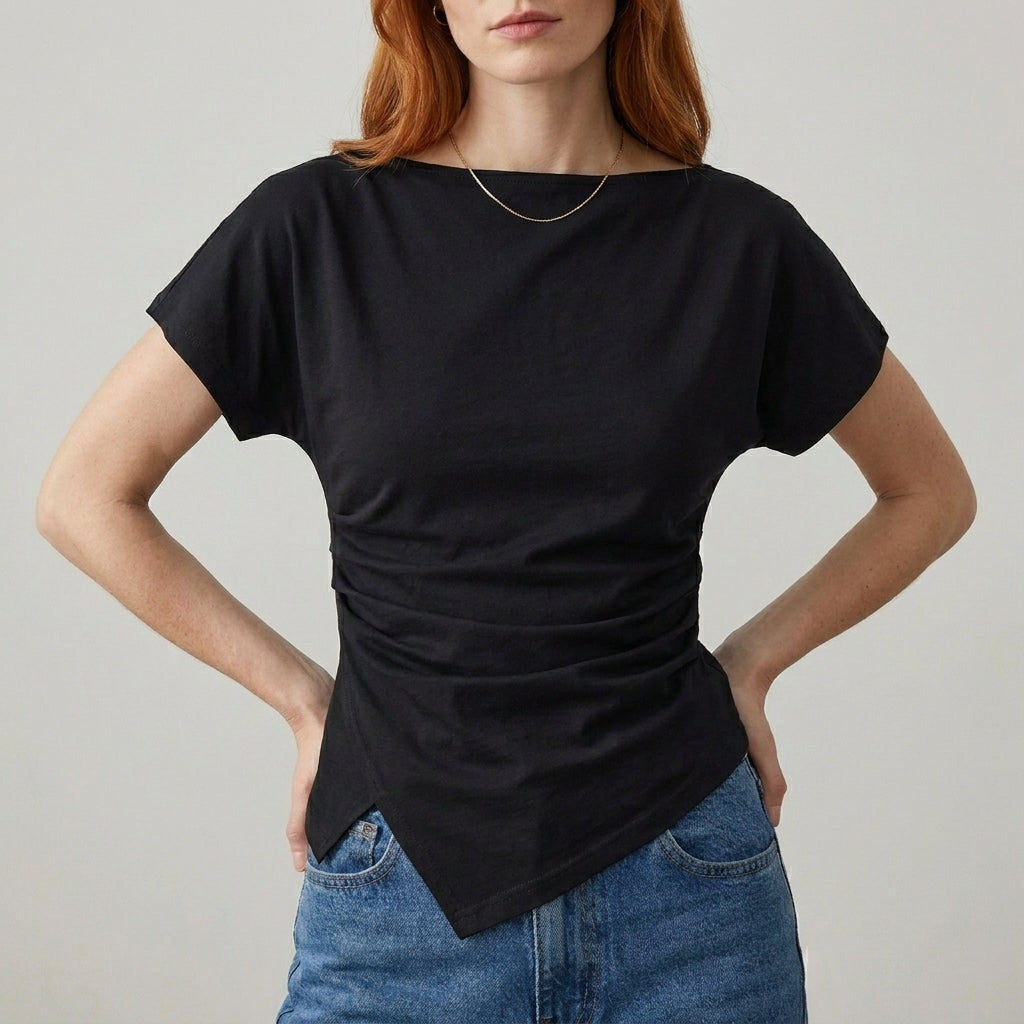 Midnight Muse Asymmetrical Draped Statement Top