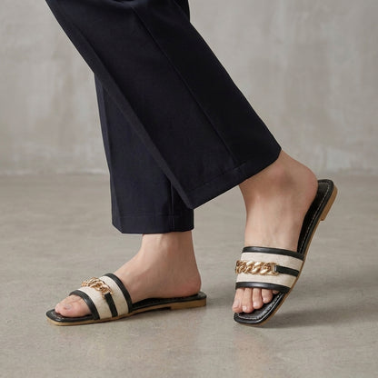 Minimalist Chain Strap Slide Sandals with Elegant Coastal Resort Styling