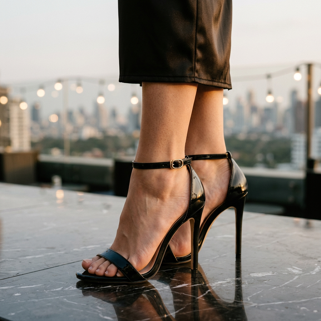 Spike Heel Dress Sandals with Ankle Strap Closure