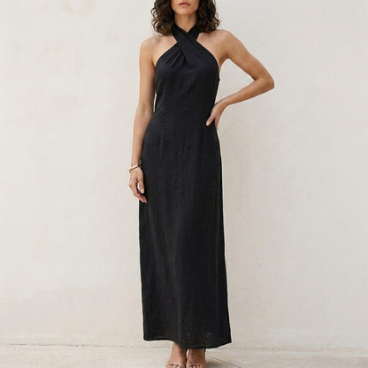 Coastal Elegance Cross Halter Maxi Dress