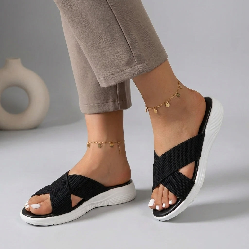 Cushioned Criss-Cross Knit Slide Orthopedic Sandals
