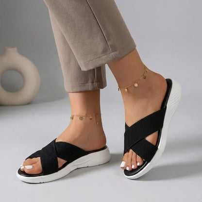 Cushioned Criss-Cross Knit Slide Orthopedic Sandals