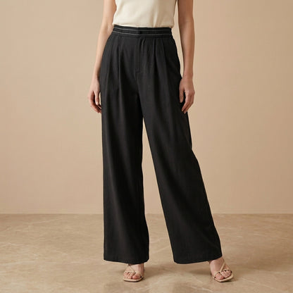 Relaxed Wide Leg Trousers with Minimalist Tailored Waistband Detail
