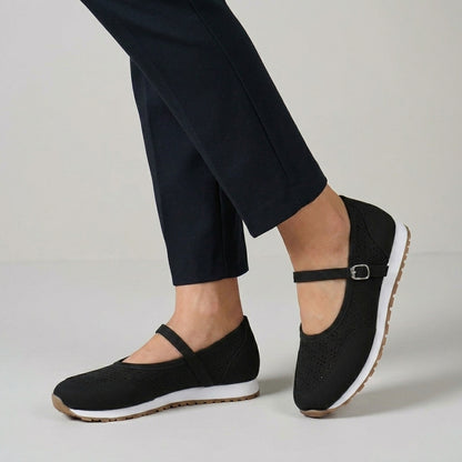 Perforated Mary Jane Comfort Sneakers with Buckle Strap