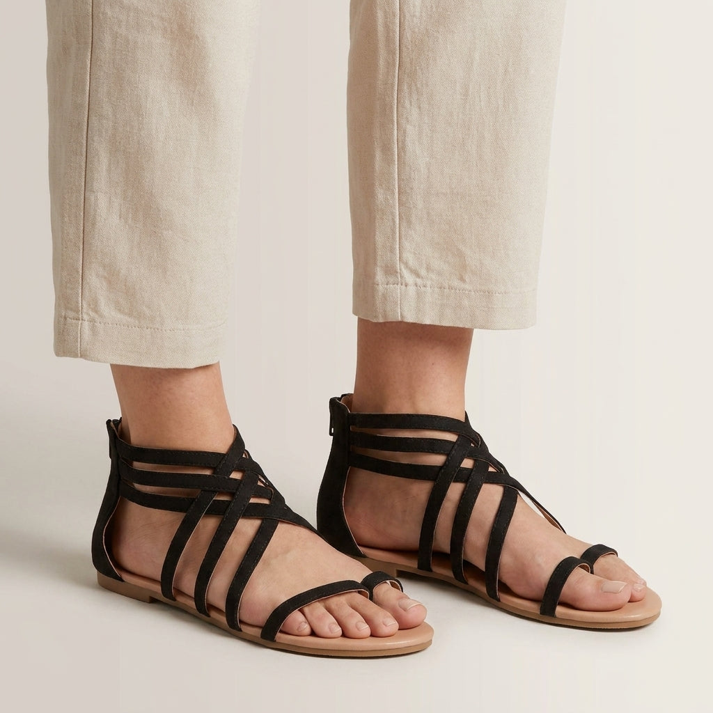 Chic Strappy Gladiator Sandals with Back Zip Closure
