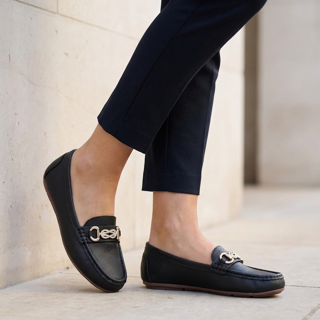 Sophia Textured Orthopedic Slip-On Flats with Gold-Tone Buckle