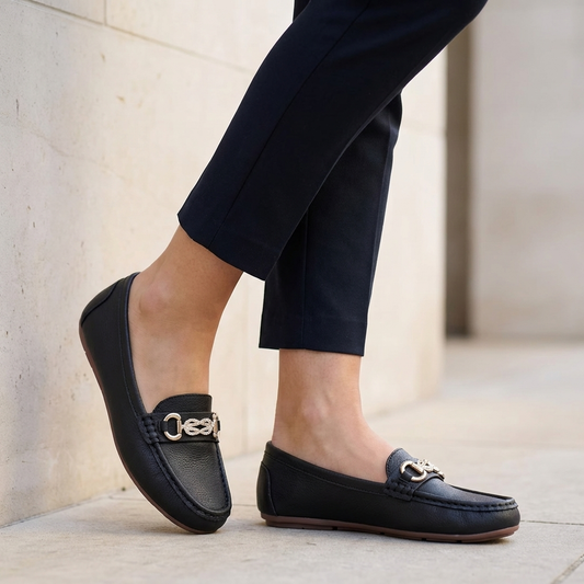 Sophia Textured Orthopedic Slip-On Flats with Gold-Tone Buckle