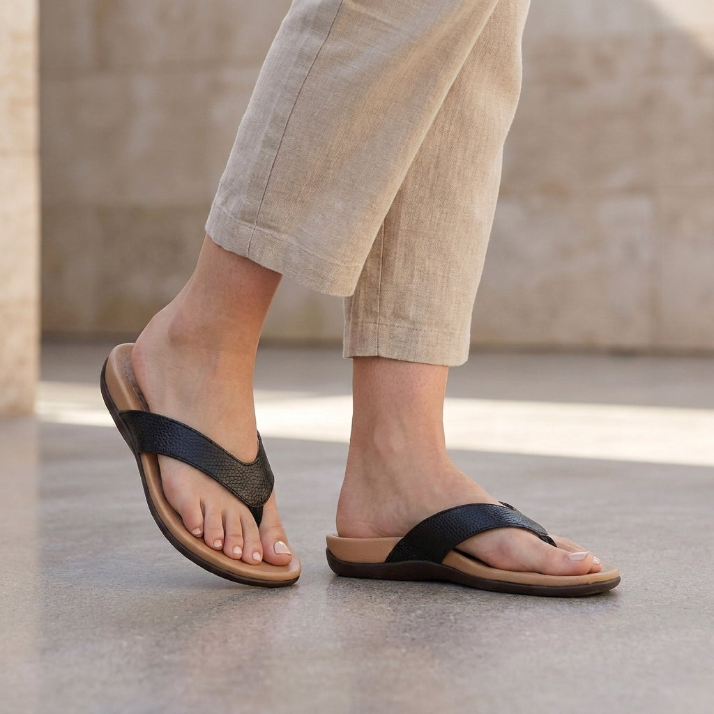 Orthopedic Textured Thong Sandals with Contoured Massage Footbed