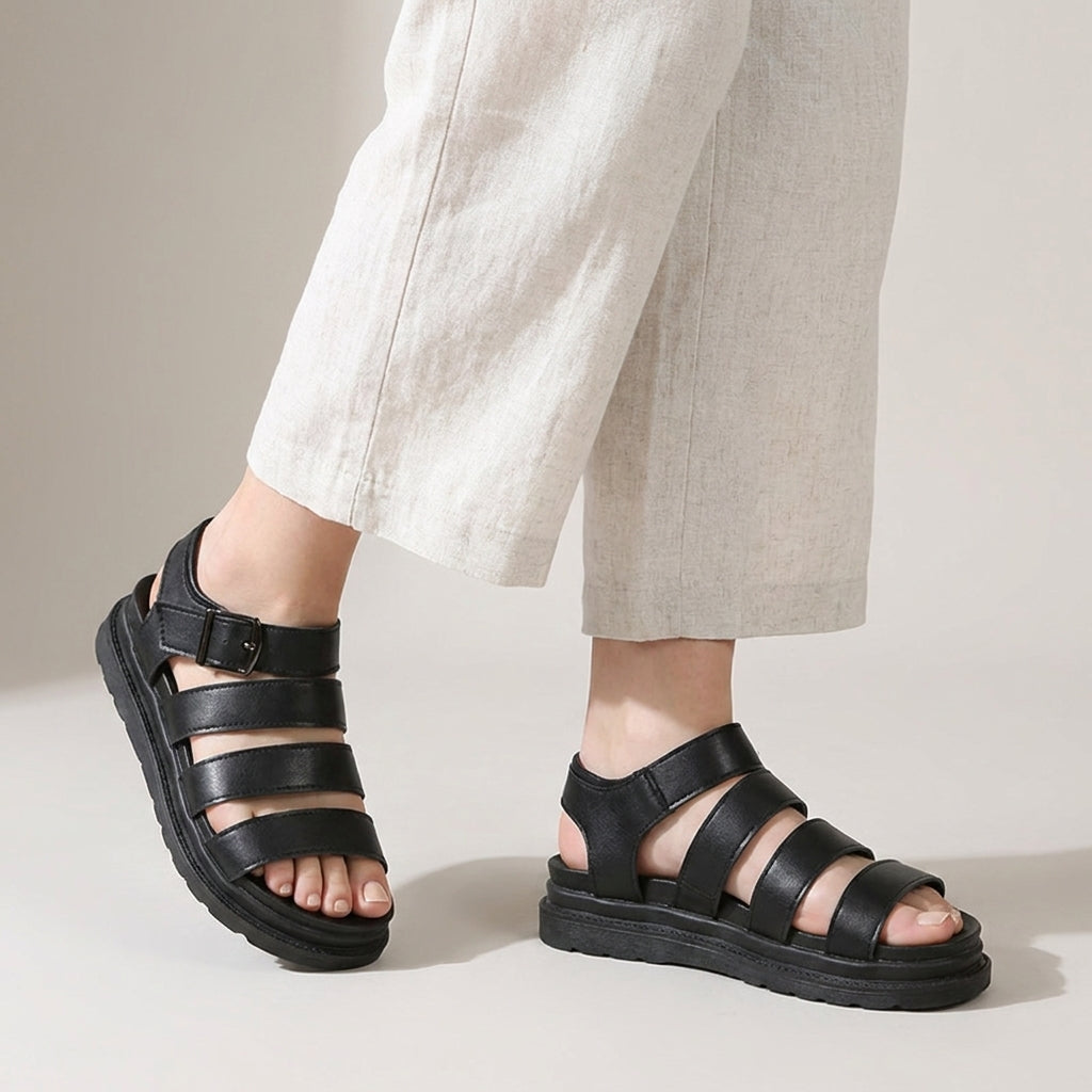 Minimalist Multi-Strap Platform Sandals with Adjustable Buckle