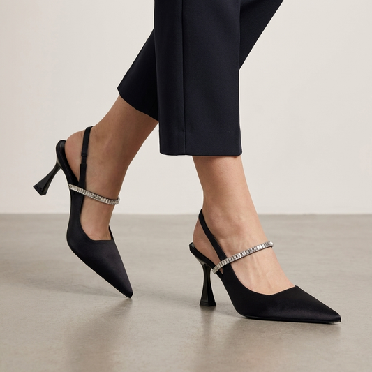 Elegant Pointed Slingback Heels with Crystal Strap Evening Detail