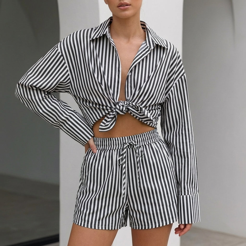 Oversized Collared Shirt and Relaxed Wide-Leg Shorts Set