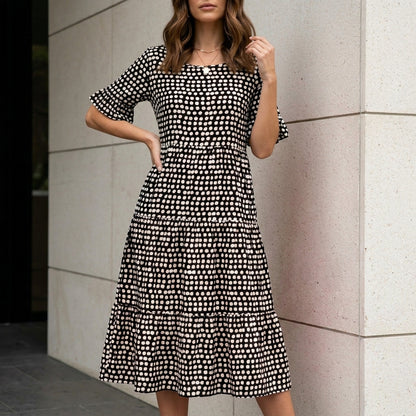 Soft Mosaic Print Tiered Midi Dress