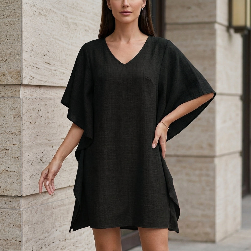 Relaxed Flutter Sleeve V-Neck Mini Dress