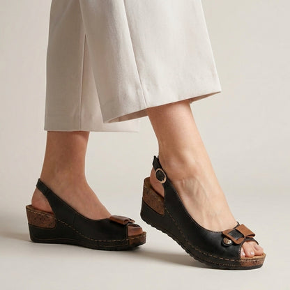 Refined Peep Toe Comfort Wedge Slingback Sandals