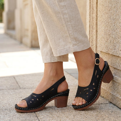 Cutout Slingback Block Heel Sandals with Open Toe