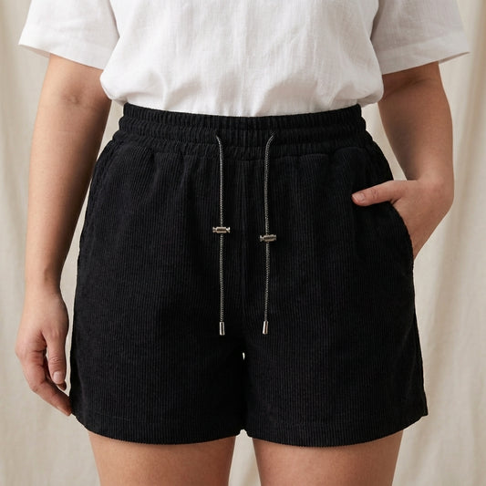 Structured High-Waist A-Line Shorts with Drawstring Waist