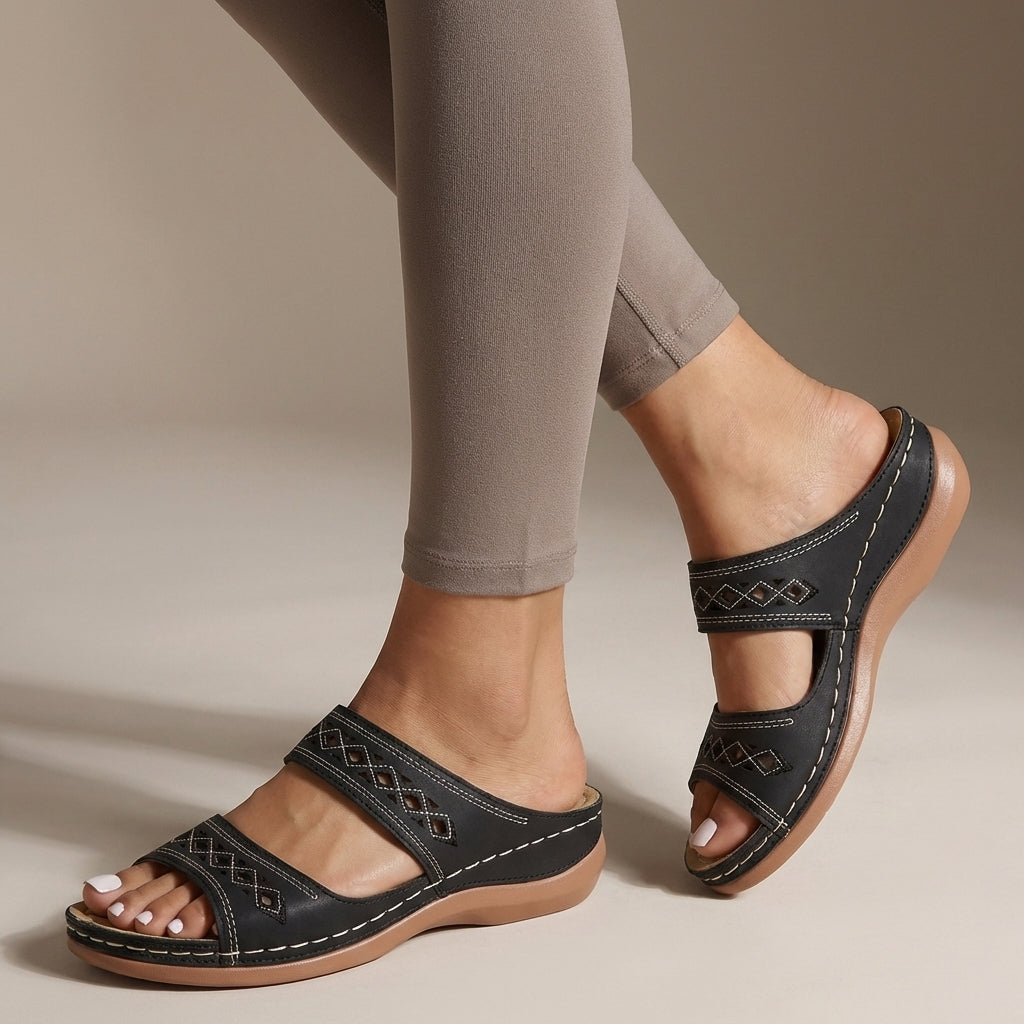 Hershey Orthopedic Wedge Slip-On Sandals with Cut-Out Strap Detail