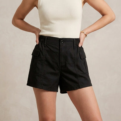 Slim-Fit High-Waisted Cargo Shorts with Structured Seam Detailing
