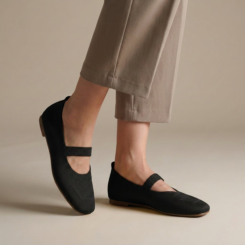 All-Day Comfort Knitted Mesh Ballerina Flats with Mary Jane Strap