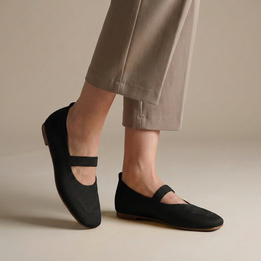 All-Day Comfort Knitted Mesh Ballerina Flats with Mary Jane Strap