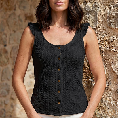 Ruffle Strap Button Front Sleeveless Tank Top