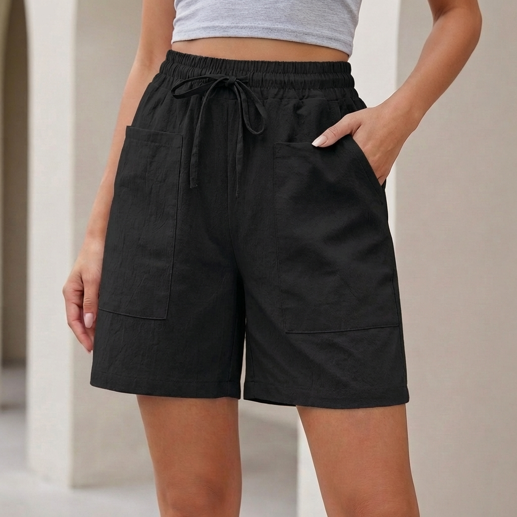 Relaxed Shorts with Drawstring Waistband and Textured Finish