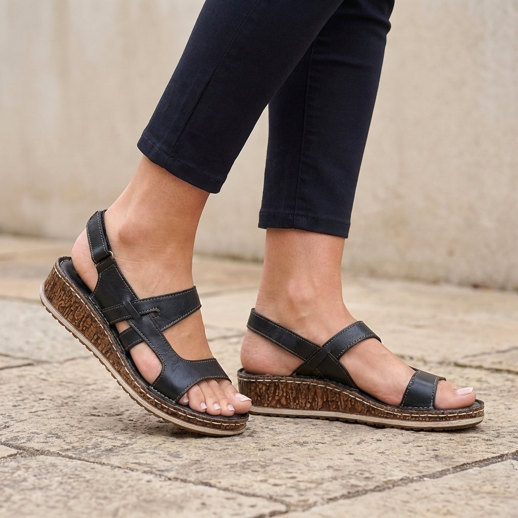 Maria Multi-Strap Wedge Sandals with Textured Platform and Adjustable Ankle Strap